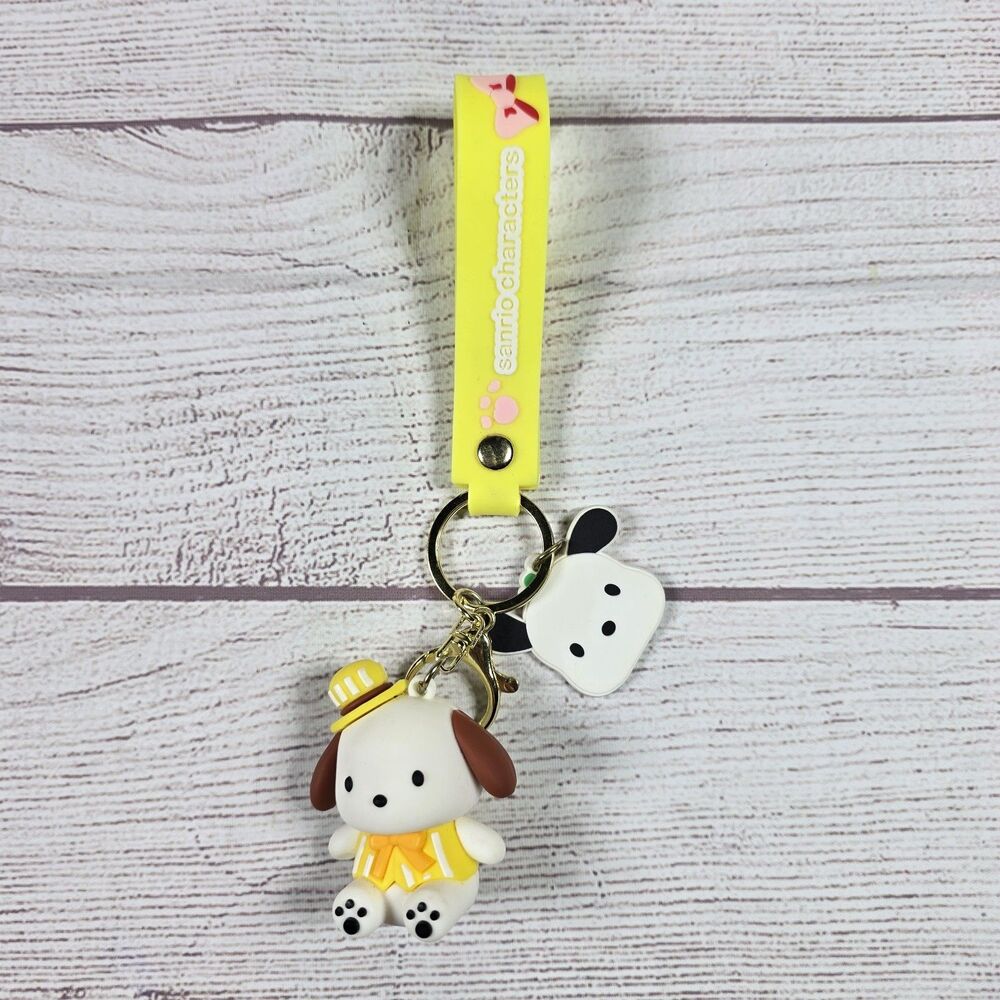 Sanrio Pochacco Anime Yellow Hat Keychain With Wristlet Keyring Cartoon